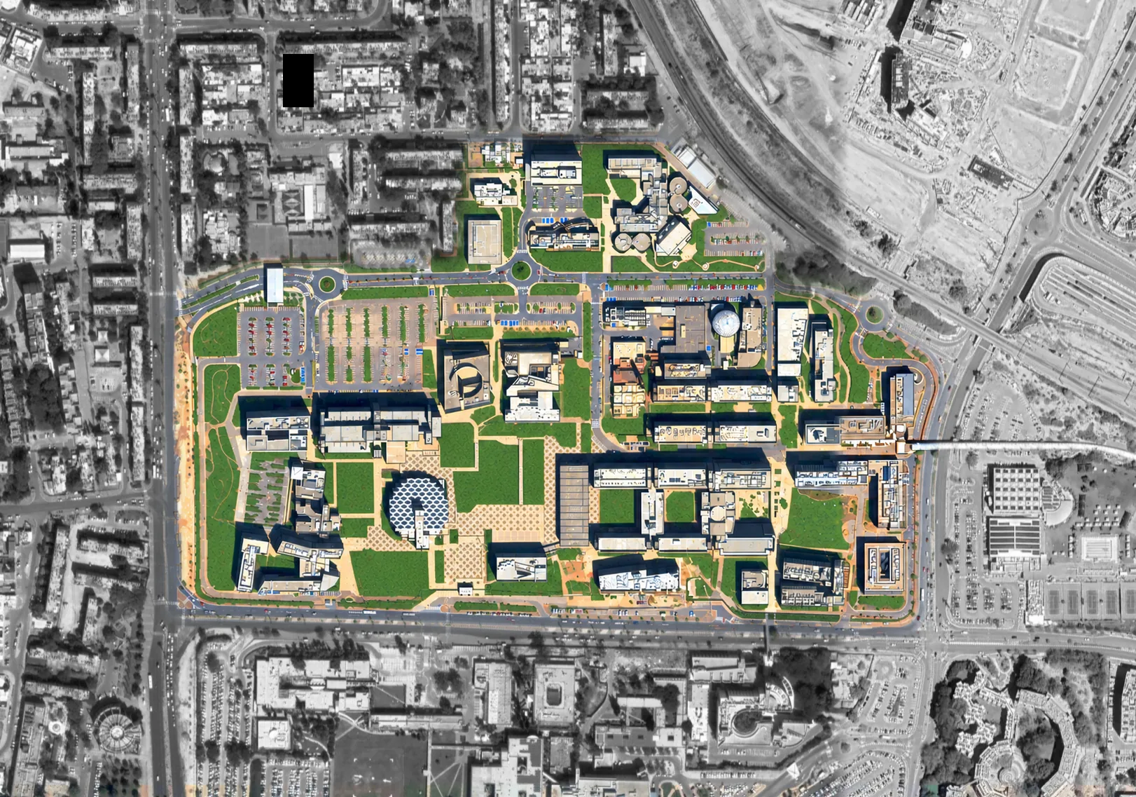 Aerial image of the Ben-Gurion University campus in Be'er Sheva